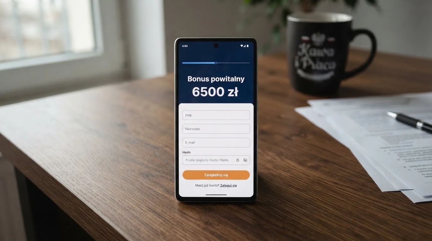 Ekran z warunkami bonusu powitalnego podczas rejestracji w kasynie online