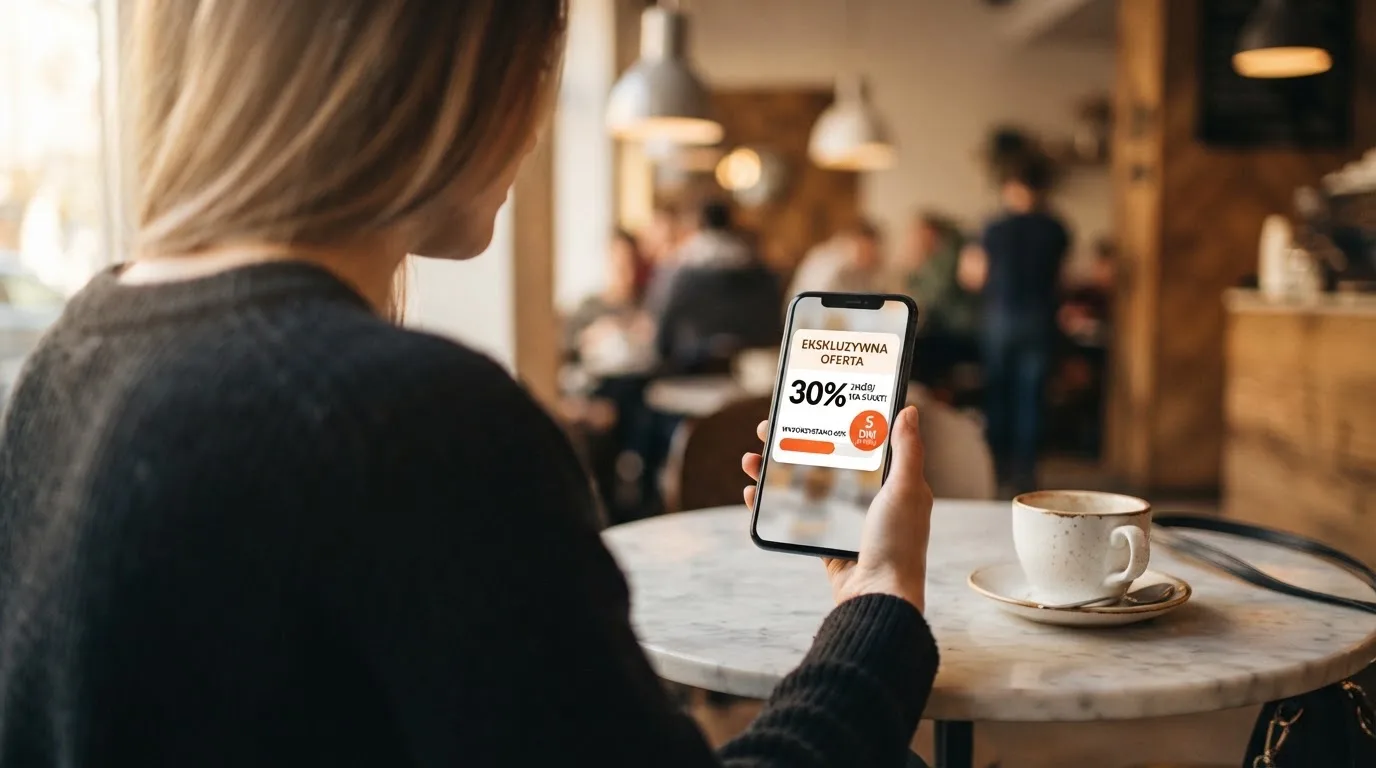 Zbliżenie na telefon z listą warunków promocji i licznikiem odliczającym dni do końca oferty