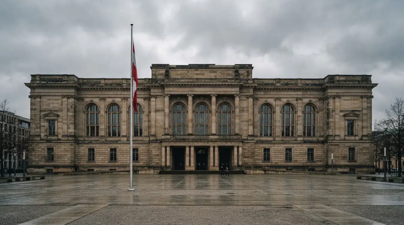 Fasada budynku instytucji państwowej z flagą Polski, symbol nadzoru regulatora nad rynkiem gier hazardowych